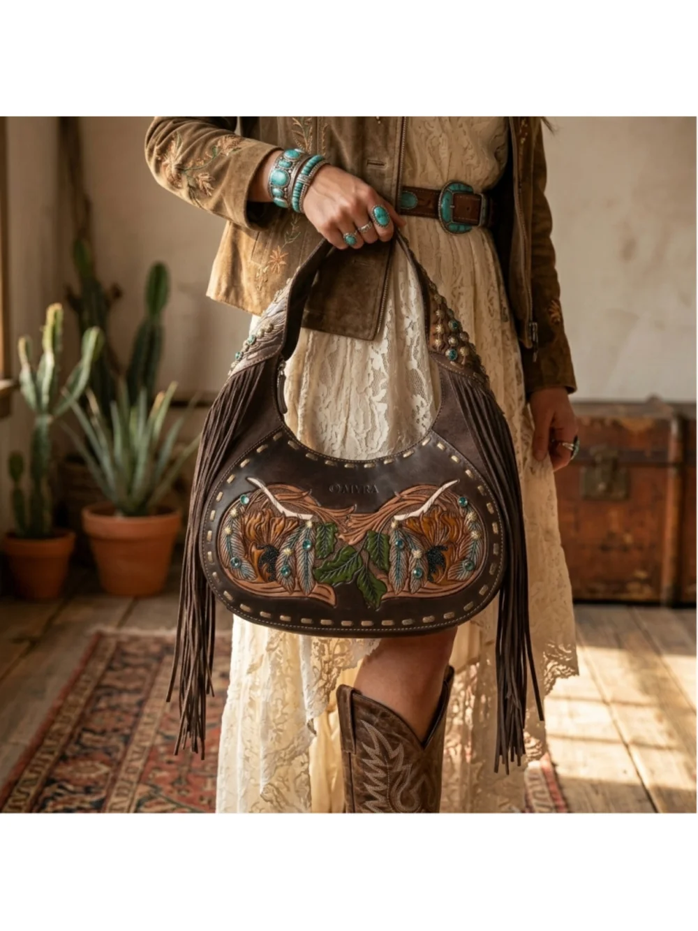 Sierra Grove Handtooled Leather Bag in Deep Espresso